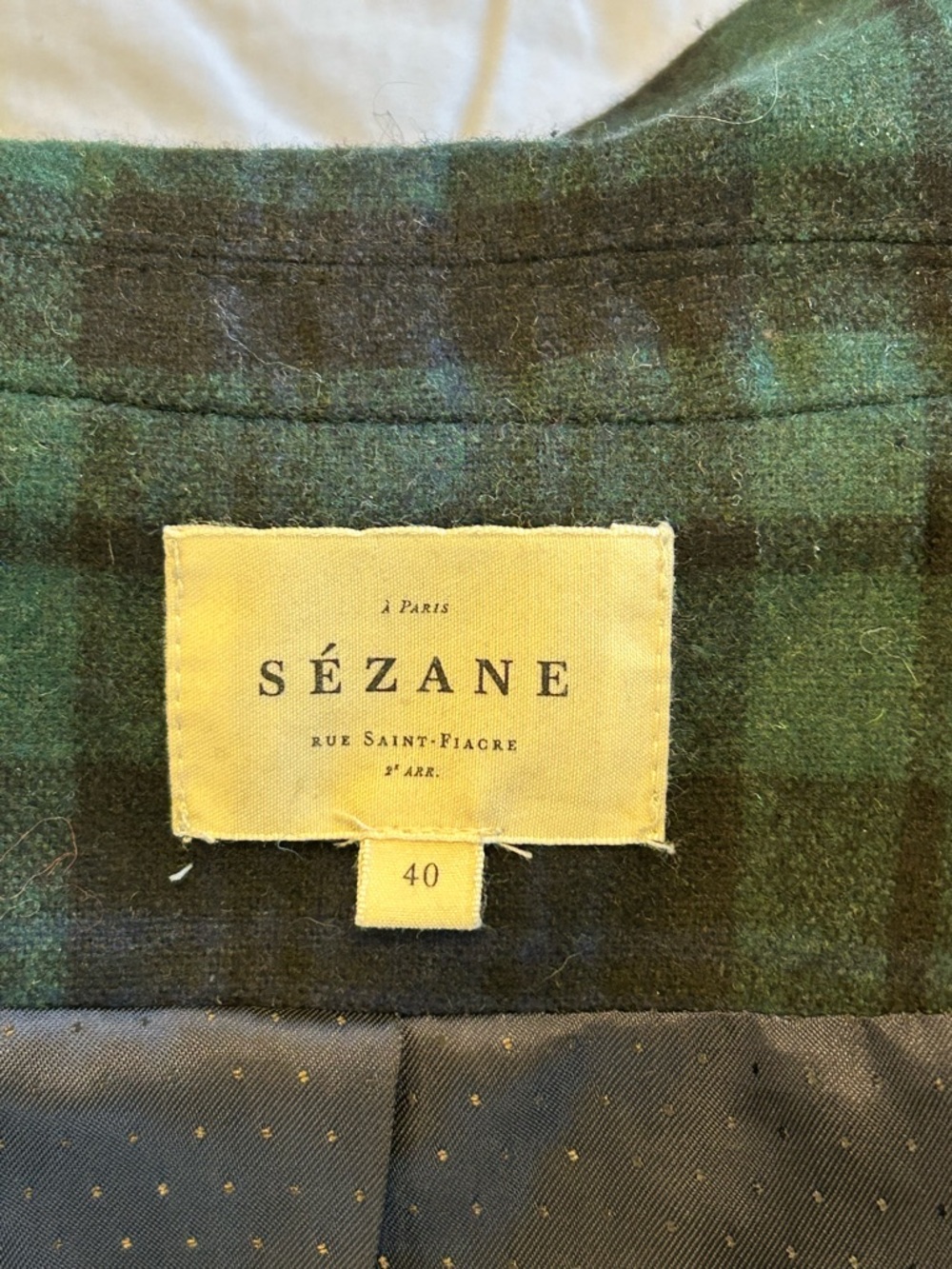 Sézane Navy Tartan Christie Blazer Size 6 Excellent Condition. - Picture 8 of 10
